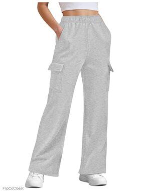 Fleece Lined Cargo Sweatpants Baggy Wide Leg Jogger Pants with Pockets